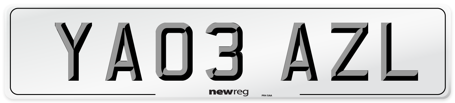 YA03 AZL Number Plate from New Reg